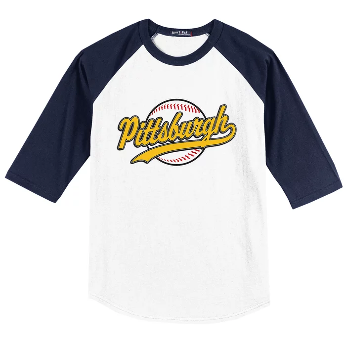 Pittsburgh Vintage Baseball Throwback Retro Design Baseball Sleeve Shirt