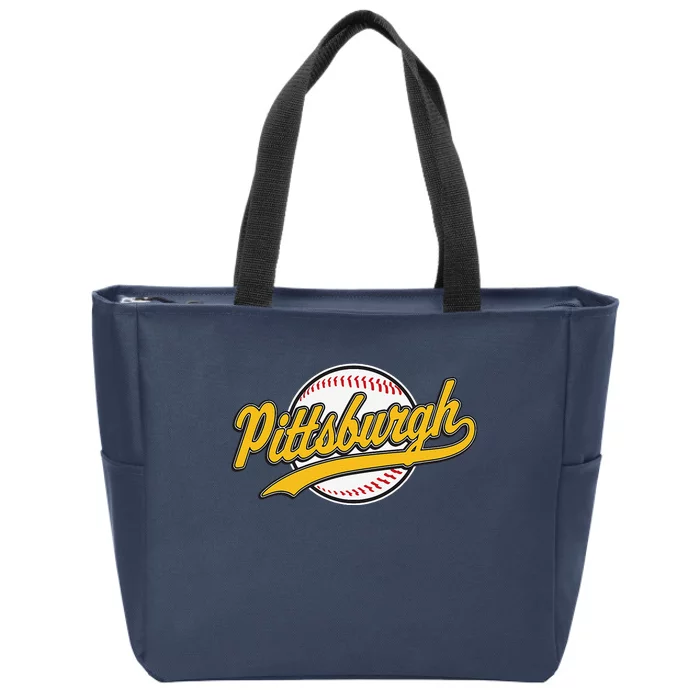 Pittsburgh Vintage Baseball Throwback Retro Design Zip Tote Bag