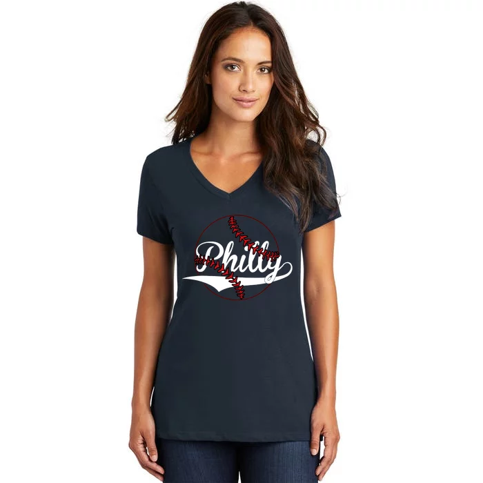 Philly Vintage Baseball Lovers Baseball Fans Women's V-Neck T-Shirt