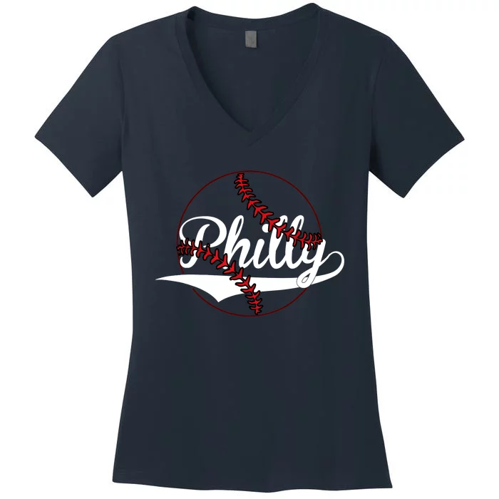 Philly Vintage Baseball Lovers Baseball Fans Women's V-Neck T-Shirt