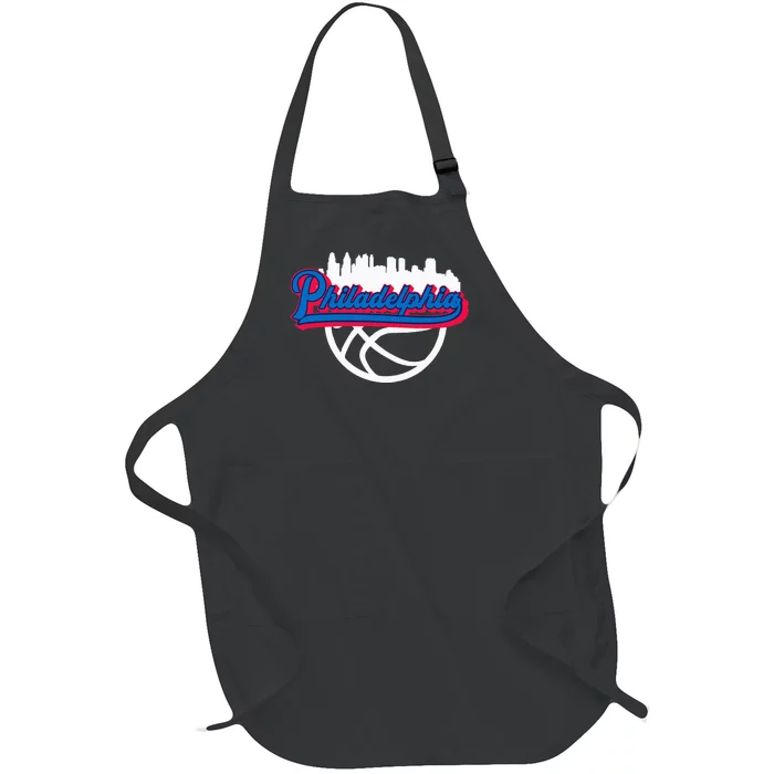 Philadelphia Vintage Basketball Script City Skyline Fan Full-Length Apron With Pocket