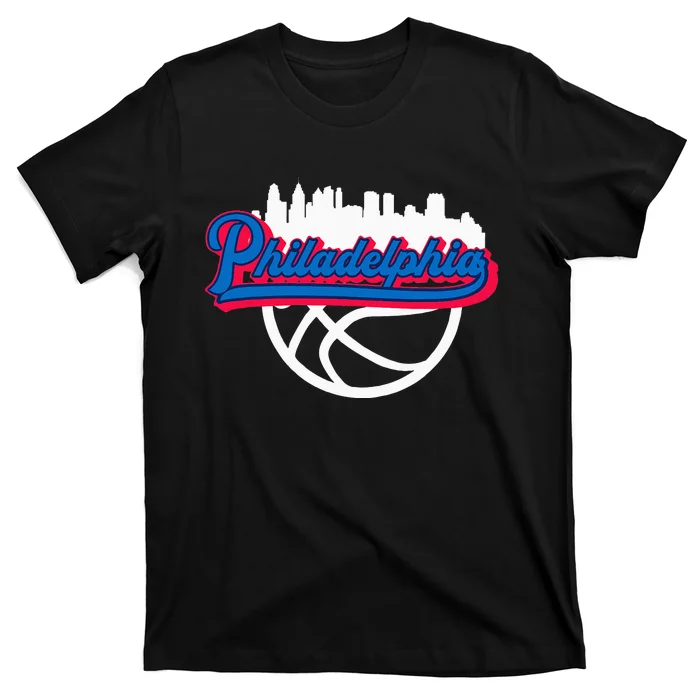 Philadelphia Vintage Basketball Script City Skyline Fan T-Shirt