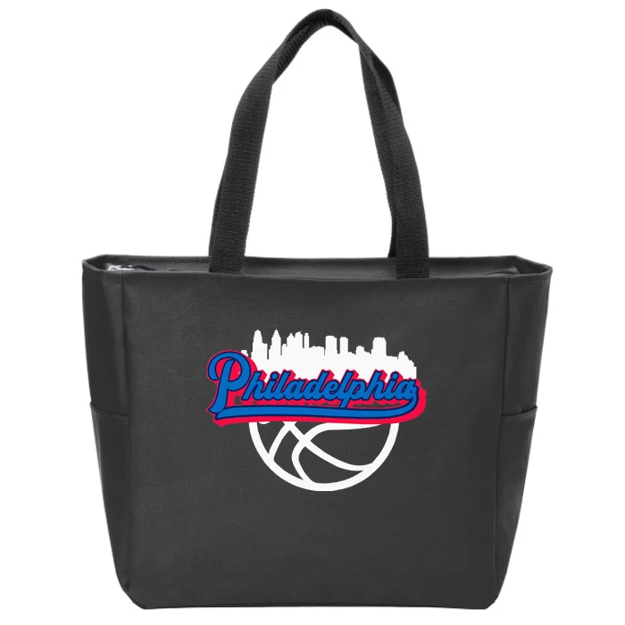 Philadelphia Vintage Basketball Script City Skyline Fan Zip Tote Bag