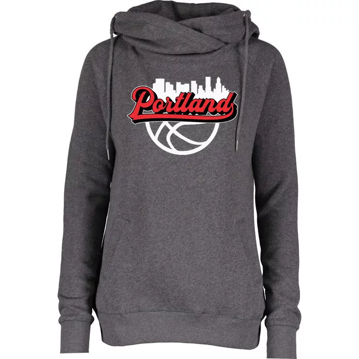 Portland Vintage Basketball Script City Skyline Fan Womens Funnel Neck Pullover Hood