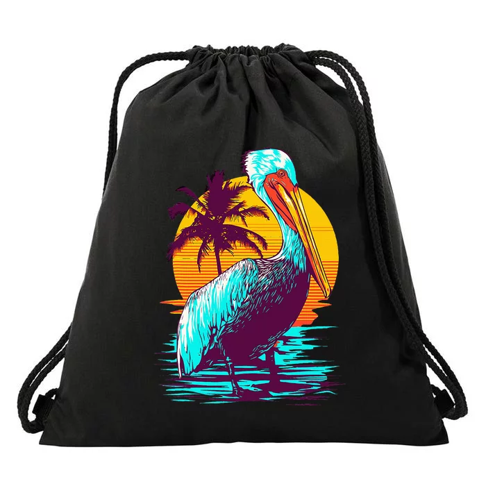 Pelican Vintage Bird Graphic Pelican Drawstring Bag