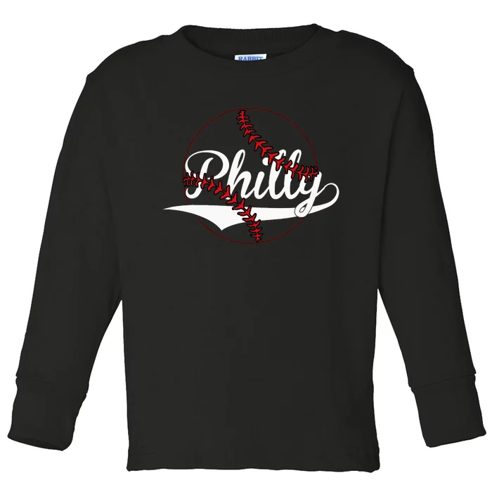 Philly Vintage Baseball Lovers Baseball Fans Toddler Long Sleeve Shirt