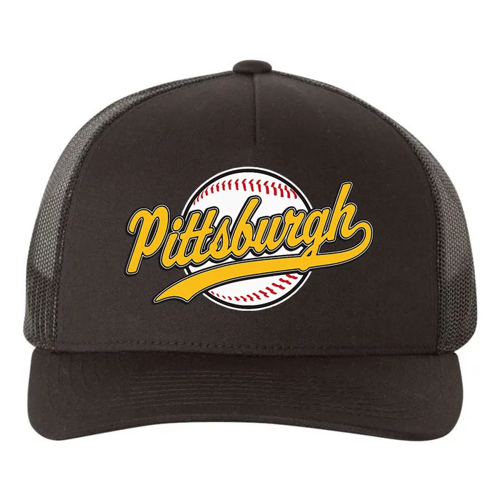 Pittsburgh Vintage Baseball Throwback Retro Yupoong Adult 5-Panel Trucker Hat