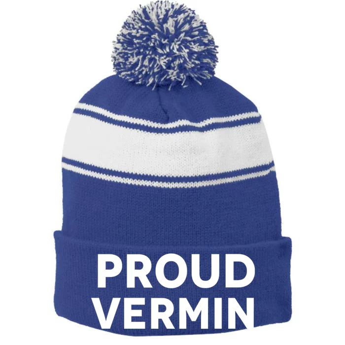 Proud Vermin Blue 2024 Stripe Pom Pom Beanie