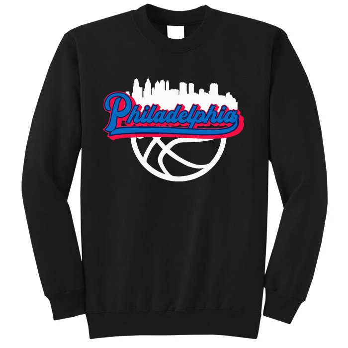 Philadelphia Vintage Basketball Script City Skyline Fan Tall Sweatshirt