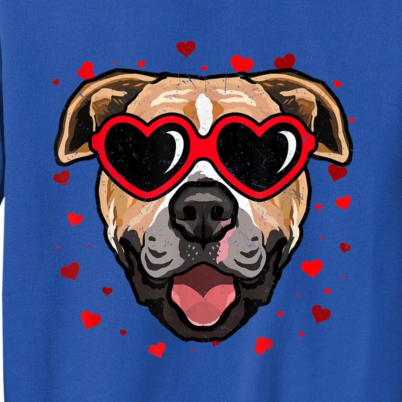 Pitbull Valentine Cute Dog Sunglasses Lovers Tall Sweatshirt