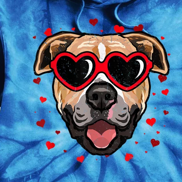 Pitbull Valentine Cute Dog Sunglasses Lovers Tie Dye Hoodie