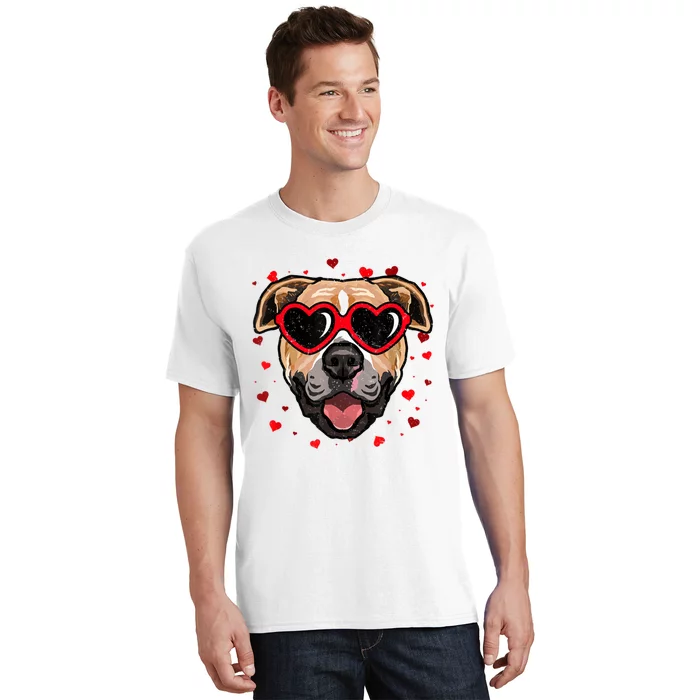 Pitbull Valentine Cute Dog Sunglasses Lovers T-Shirt