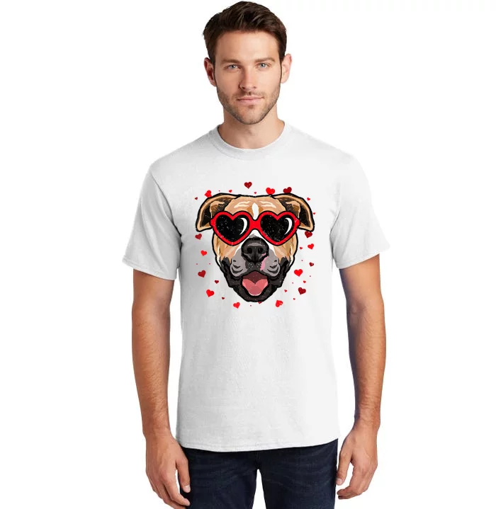 Pitbull Valentine Cute Dog Sunglasses Lovers Tall T-Shirt