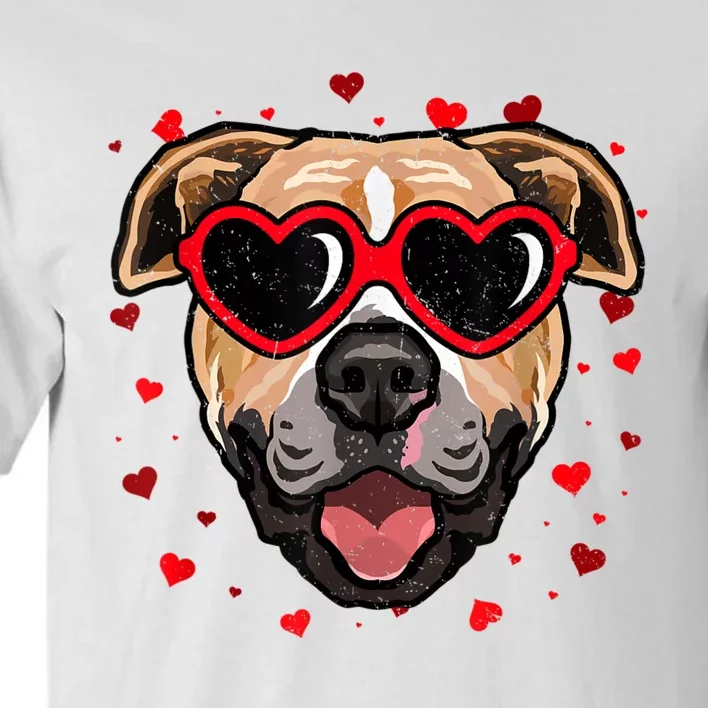 Pitbull Valentine Cute Dog Sunglasses Lovers Tall T-Shirt