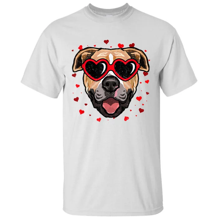 Pitbull Valentine Cute Dog Sunglasses Lovers Tall T-Shirt