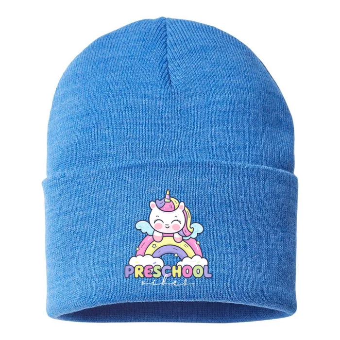 Preschool Vibes Cute Unicorn Pre School Sustainable Knit Beanie