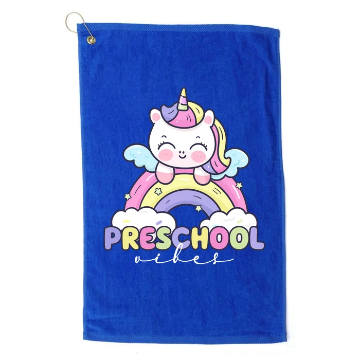 Preschool Vibes Cute Unicorn Pre School Platinum Collection Golf Towel