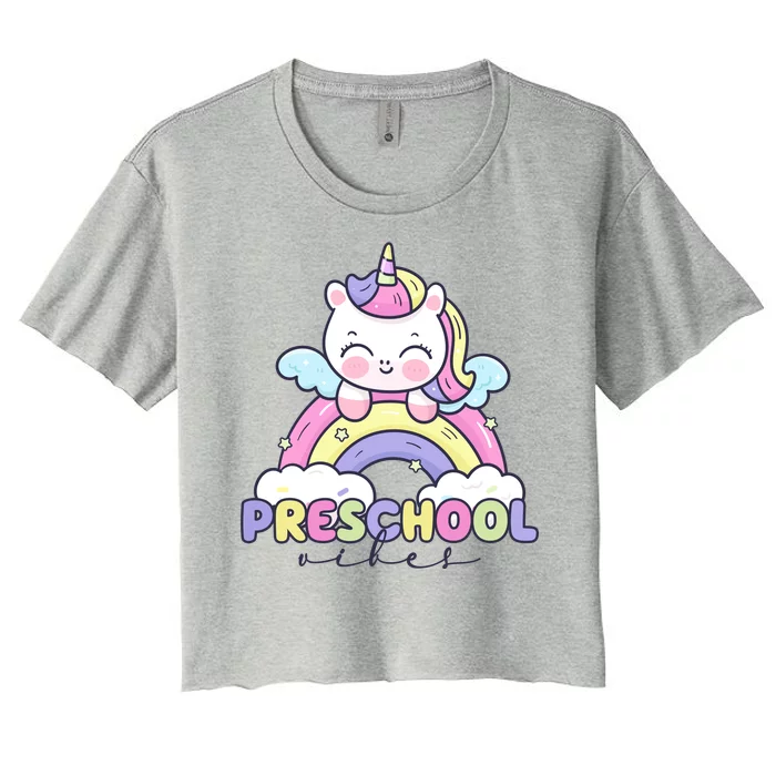 Preschool Vibes Cute Unicorn Pre School Women's Crop Top Tee