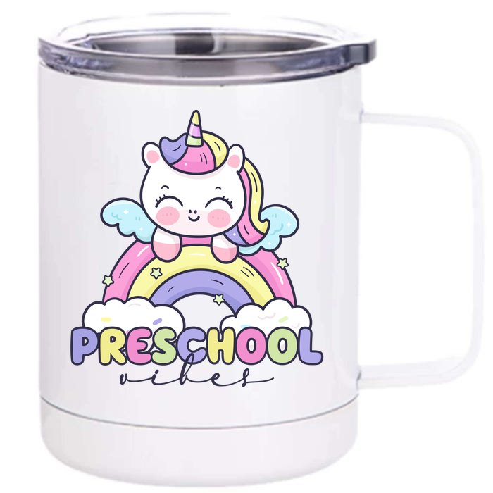 Preschool Vibes Cute Unicorn Pre School Front & Back 12oz Stainless Steel Tumbler Cup