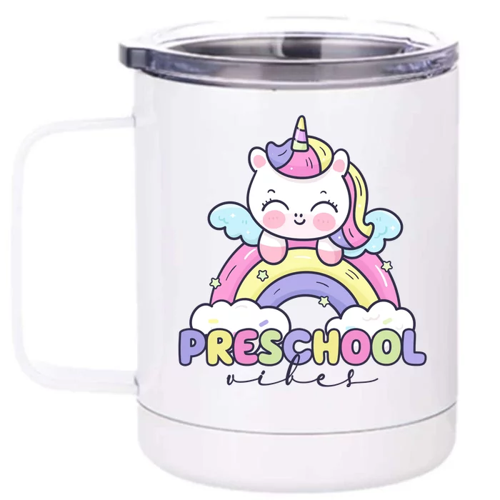 Preschool Vibes Cute Unicorn Pre School Front & Back 12oz Stainless Steel Tumbler Cup