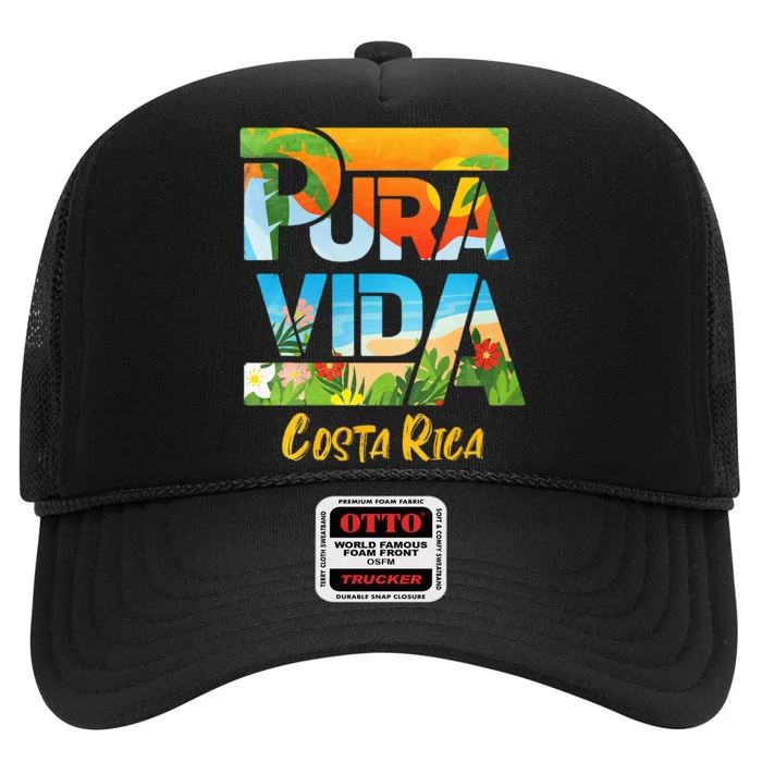 Pura Vida Costa Rica Souvenir Cool Central America Travel High Crown Mesh Trucker Hat