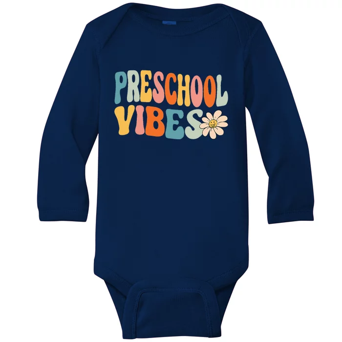 Preschool Vibes Cute Retro Back To School Baby Long Sleeve Bodysuit