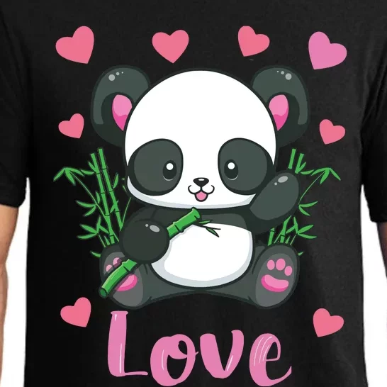 Panda Valentines Day Shirts Hearts Love Women Pajama Set