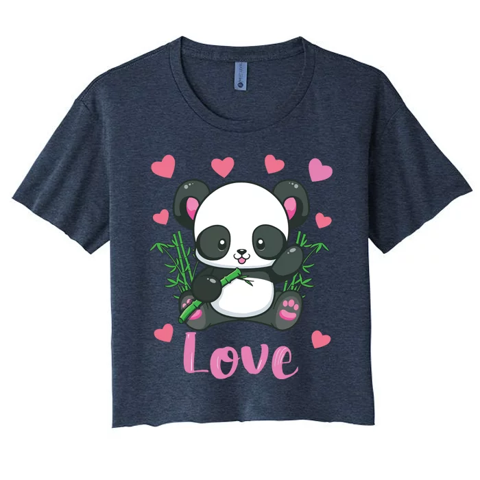 Panda Valentines Day Shirts Hearts Love Women Women's Crop Top Tee