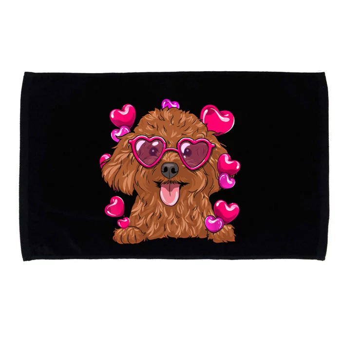 Poodle Valentines Day Heart Glasses Funny Dog Lover Funny Gift Microfiber Hand Towel