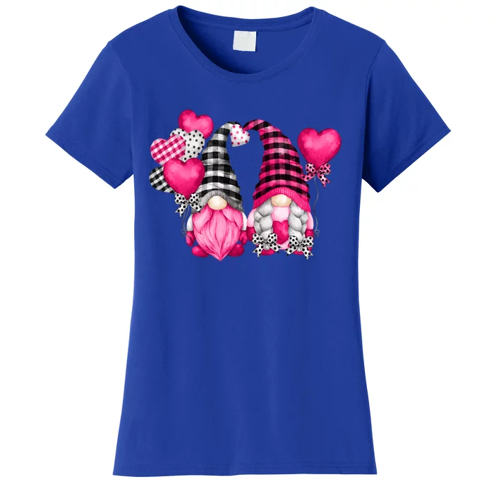 Pink Valentines Day Motif With Heart Ballons Cute Love Gnome Gift Women's T-Shirt