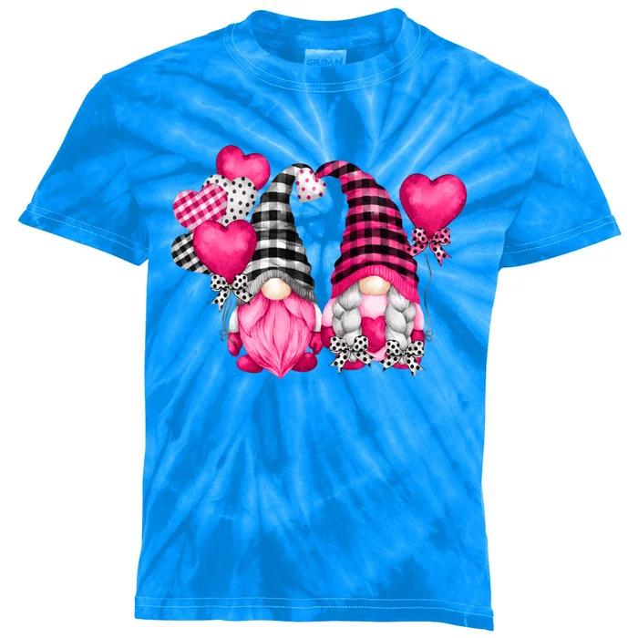 Pink Valentines Day Motif With Heart Ballons Cute Love Gnome Gift Kids Tie-Dye T-Shirt