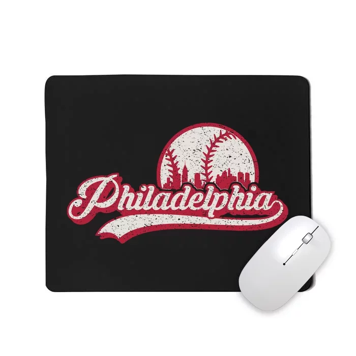 Philadelphia Vintage Distressed Baseball Lovers Cityscape Mousepad