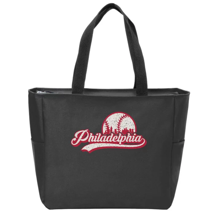 Philadelphia Vintage Distressed Baseball Lovers Cityscape Zip Tote Bag