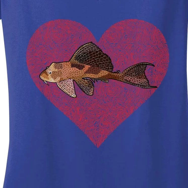 Plecostomus Valentines Day Fish Love Fingerprint Gift Women's V-Neck T-Shirt