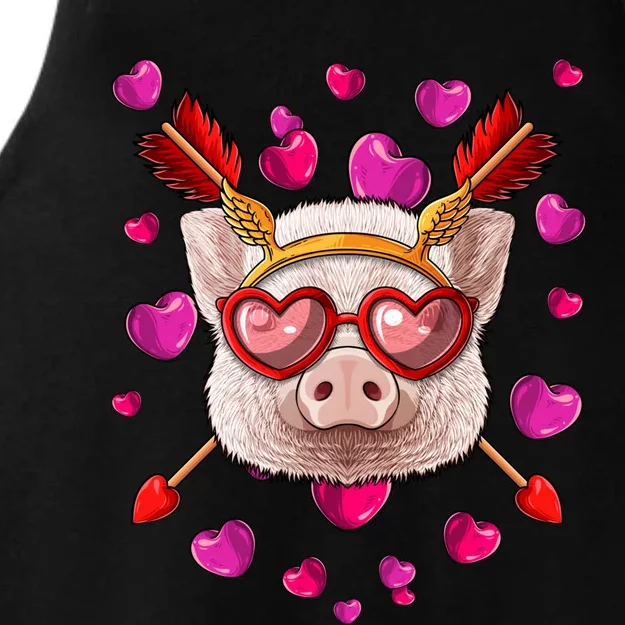 Pig Valentines Day Animal Face Heart Glass Love Arrows Funny Gift Ladies Tri-Blend Wicking Tank