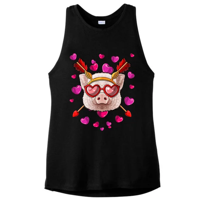 Pig Valentines Day Animal Face Heart Glass Love Arrows Funny Gift Ladies Tri-Blend Wicking Tank