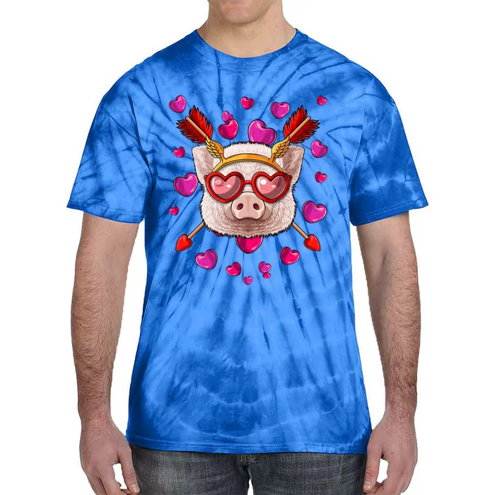 Pig Valentines Day Animal Face Heart Glass Love Arrows Funny Gift Tie-Dye T-Shirt