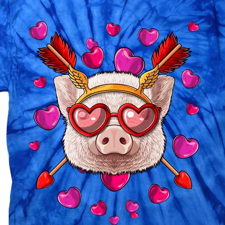 Pig Valentines Day Animal Face Heart Glass Love Arrows Funny Gift Tie-Dye T-Shirt