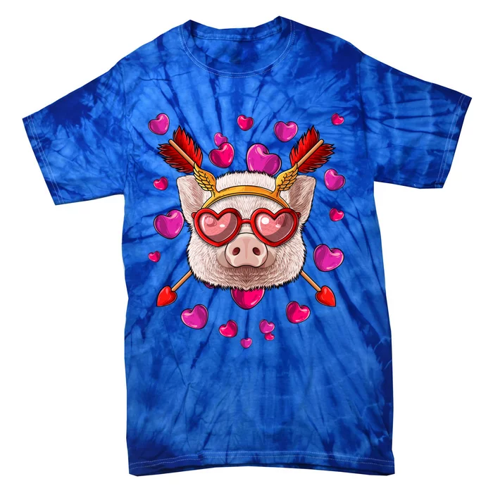 Pig Valentines Day Animal Face Heart Glass Love Arrows Funny Gift Tie-Dye T-Shirt