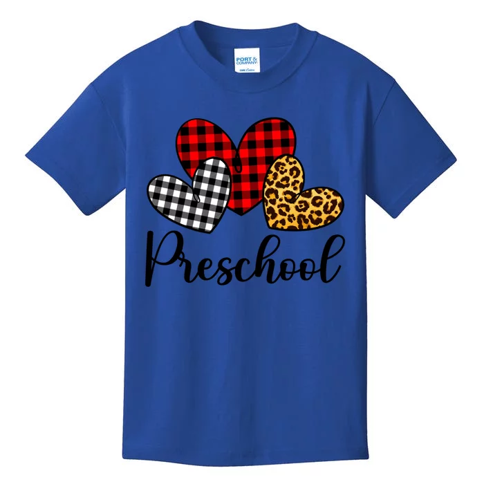 Preschool Valentines Day Red Plaid Leopard Family Matching Gift Kids T-Shirt