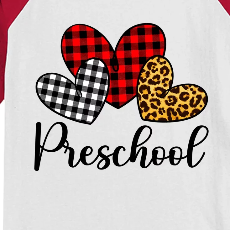 Preschool Valentines Day Red Plaid Leopard Family Matching Gift Kids Colorblock Raglan Jersey