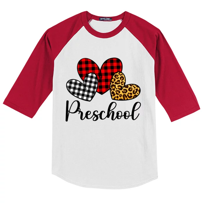 Preschool Valentines Day Red Plaid Leopard Family Matching Gift Kids Colorblock Raglan Jersey