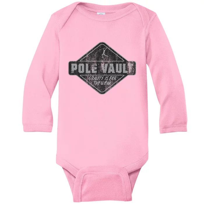 Pole Vault Distressed Vintage Look Pole Vaulting Baby Long Sleeve Bodysuit