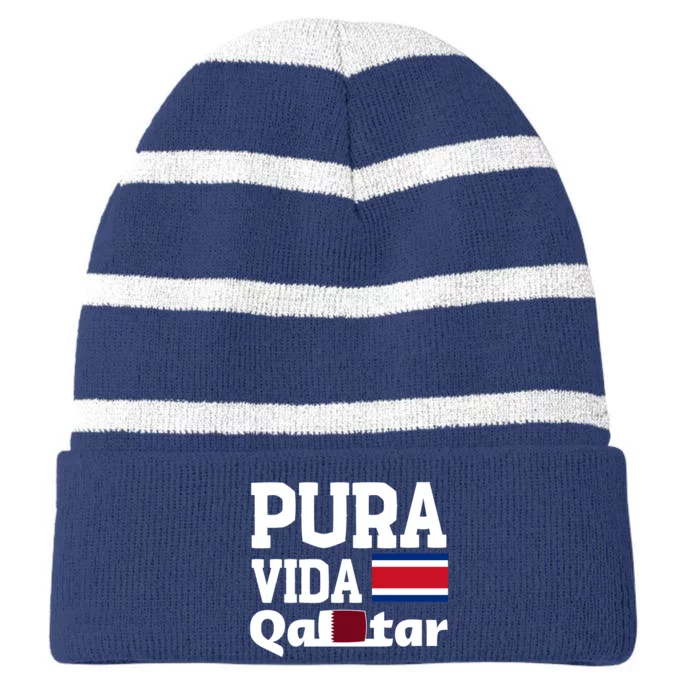 Pura Vida En Qatar 22 Costa Rica Striped Beanie with Solid Band