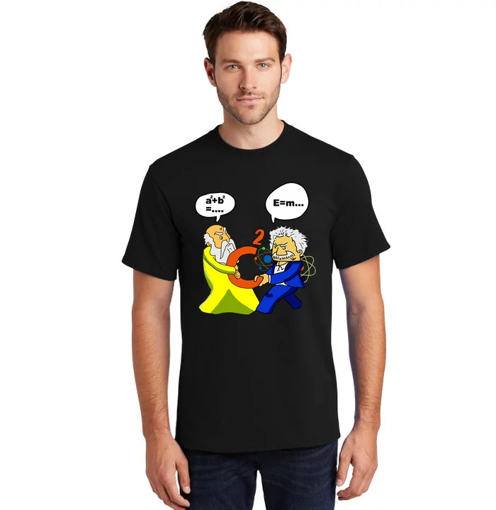 Pythagoras Vs Einstein Funny Math Science Tall T-Shirt