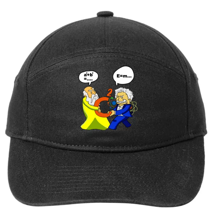 Pythagoras Vs Einstein Funny Math Science 7-Panel Snapback Hat