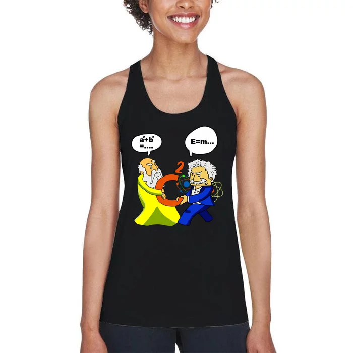 Pythagoras Vs Einstein Funny Math Science Women's Racerback Tank