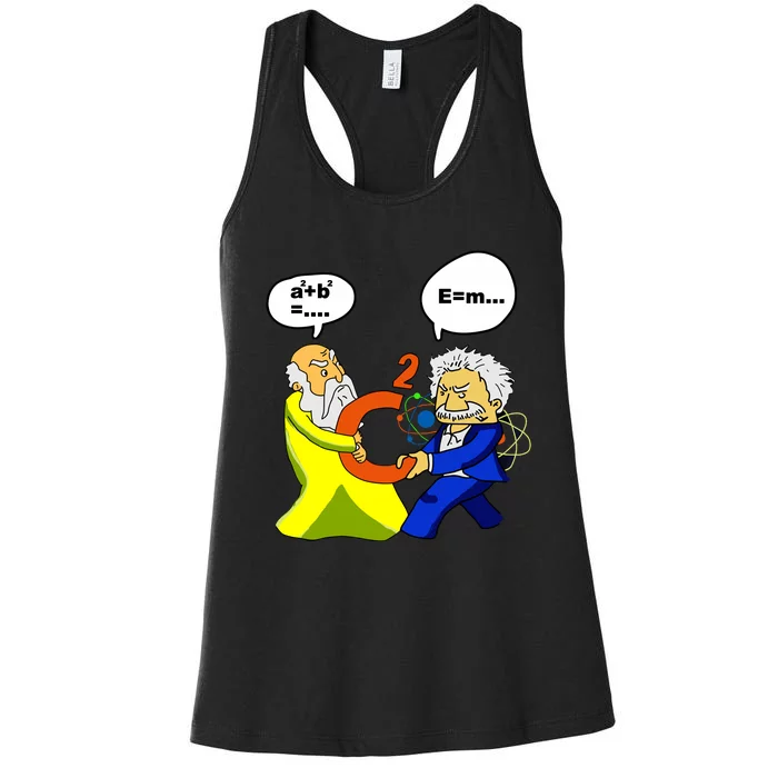 Pythagoras Vs Einstein Funny Math Science Women's Racerback Tank