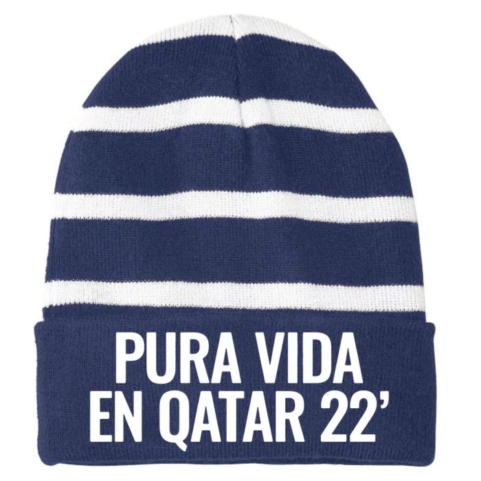 Pura Vida En Qatar 22 Costa Rica Striped Beanie with Solid Band