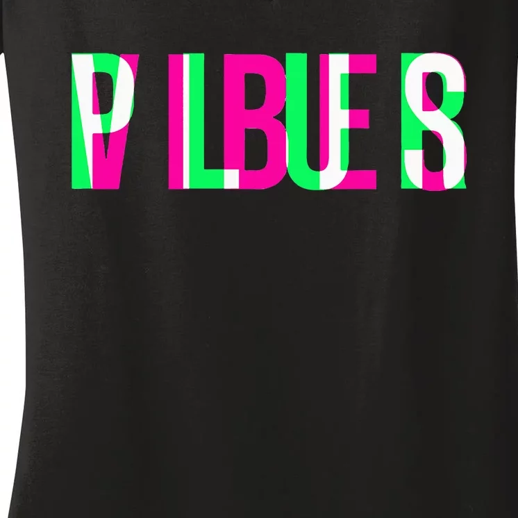 Plur Vibes Edm Rave Optical Illusion Glitch Trippy Raver Women's V-Neck T-Shirt